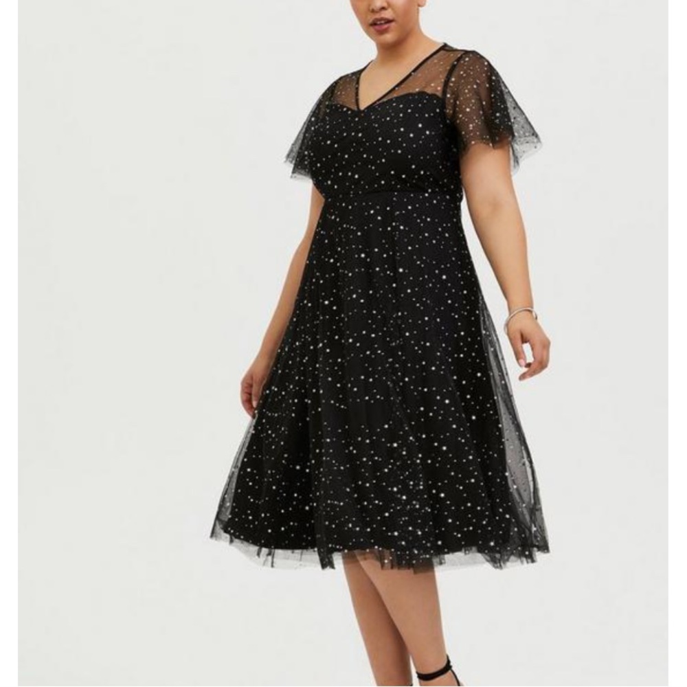 torrid Black Mesh Midi Dress with Silver Star Embellishment